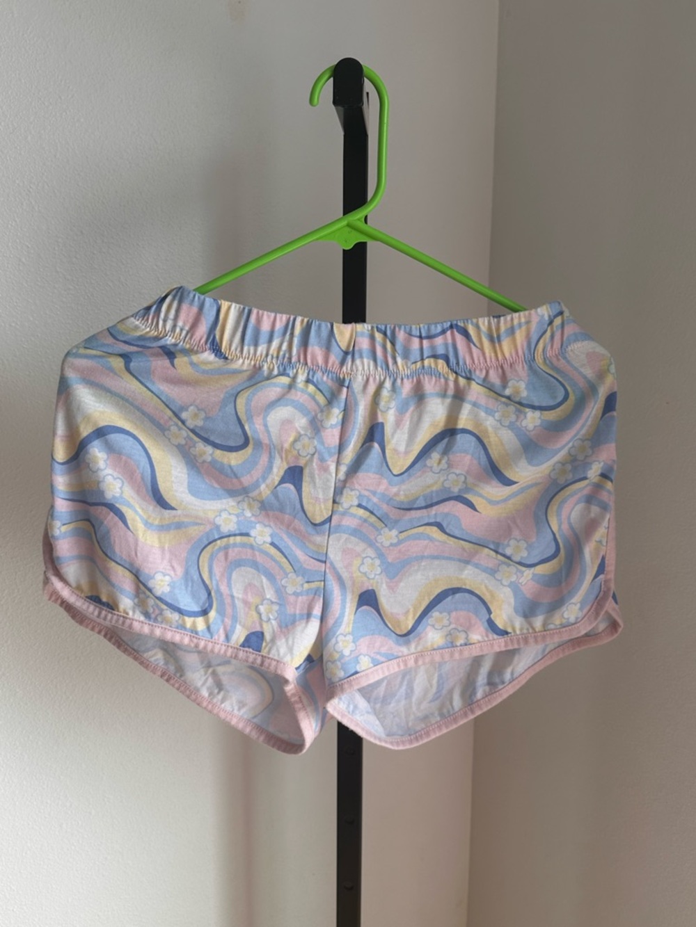 Pastel Wave Print kids Lounge Shorts - Pink/Blue 14/16